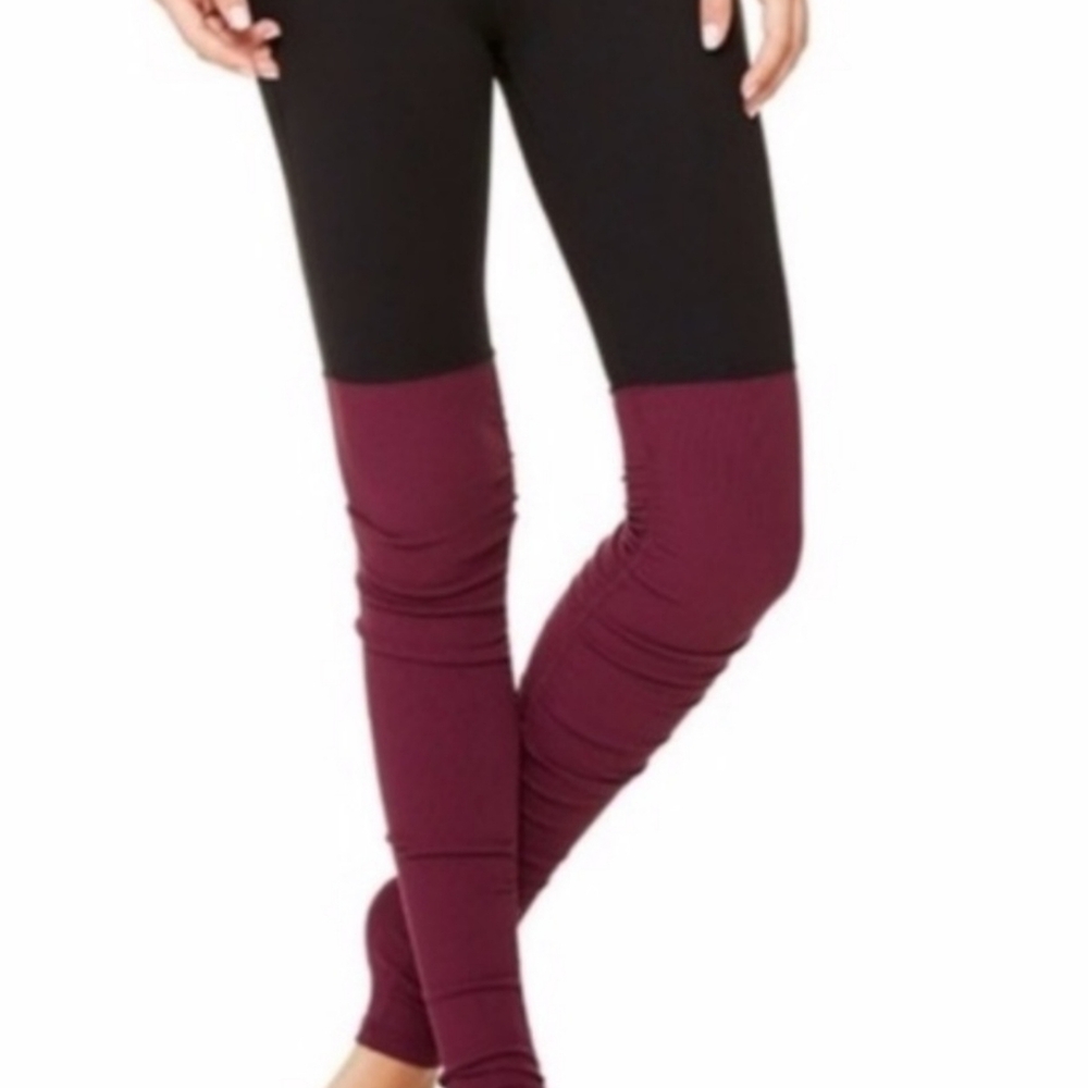 Alo Yoga Black Burgundy Color Block Goddess High Waist Stretch Sporty Leggings